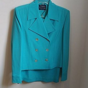 2pc Viccaro turquoise suit, petite skirt/jacket